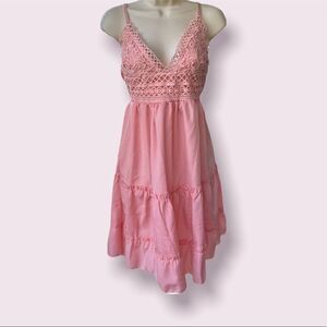 Pink Crochet Lace Tiered Dress Size Small